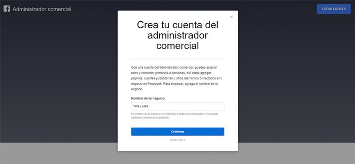 Crear cuenta facebook business