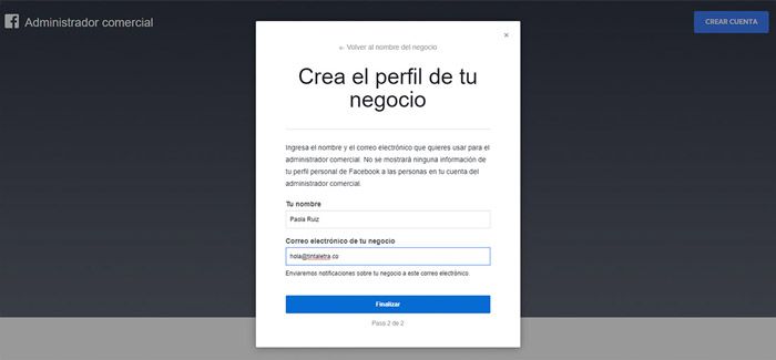 Crear perfil cuenta facebook business