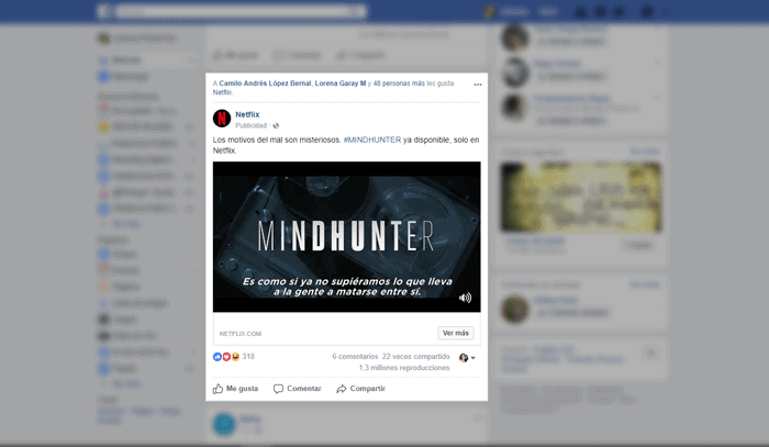 Facebook ads en anuncio de Netflix