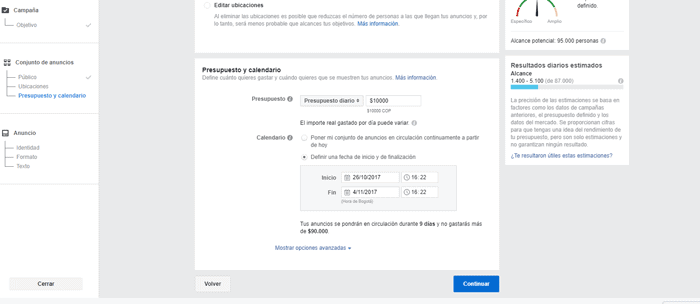 Presupuesto en Facebook ads 