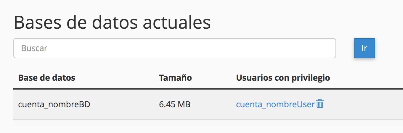 Pantalla base de datos actuales