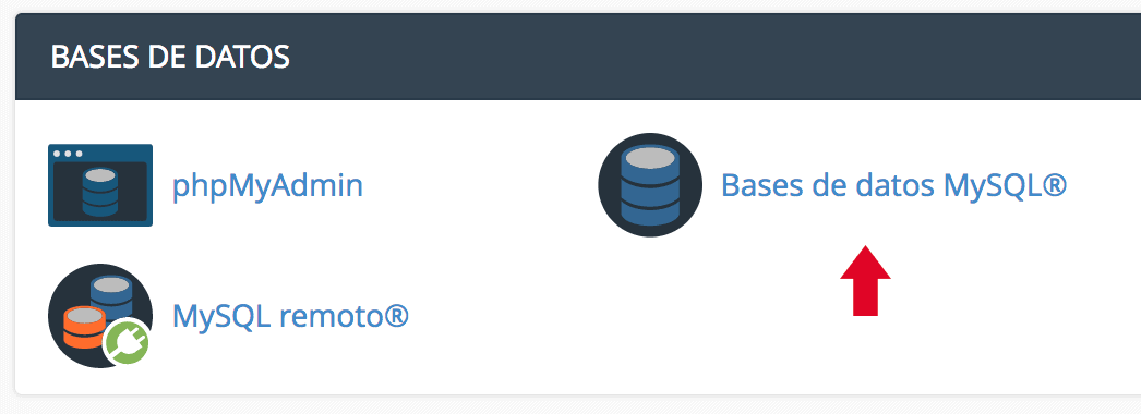 Opción de Base de datos MySQL en WePanel