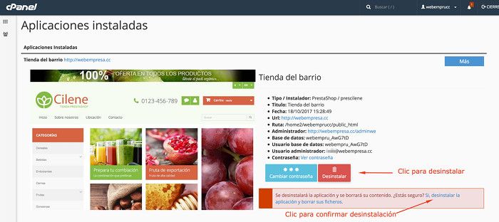 Desinstalar Pack PrestaShop