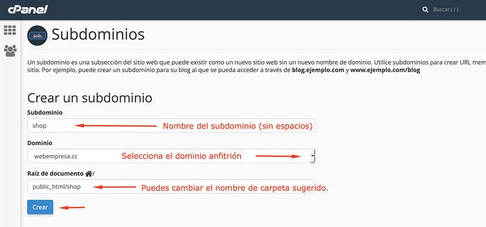 Crear Subdominio