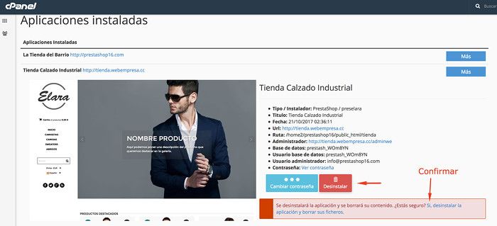 Desinstalar Pack PrestaShop de un Subdominio