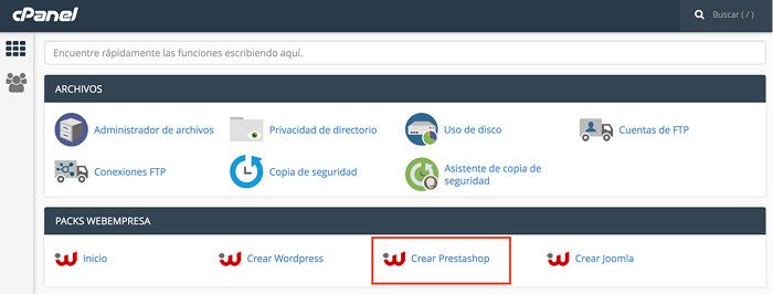 Packs Webempresa - Crear PrestaShop