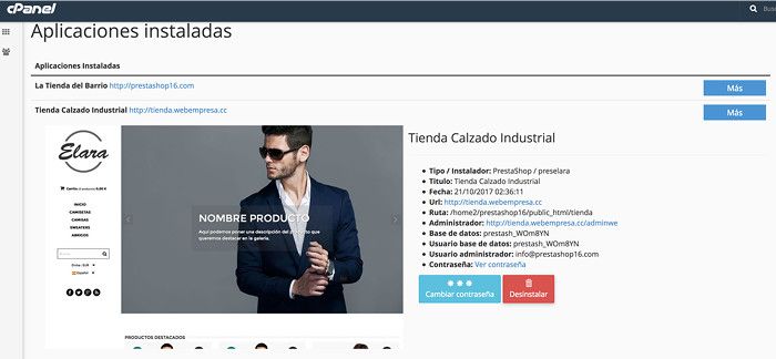 Resumen de la instalación de PrestaShop