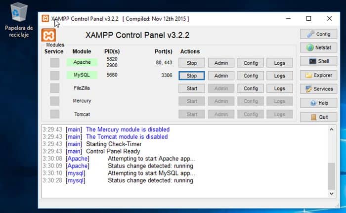 Panel de Control de XAMPP