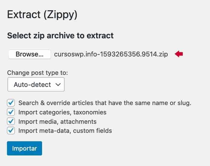 Importar archivo con zippy
