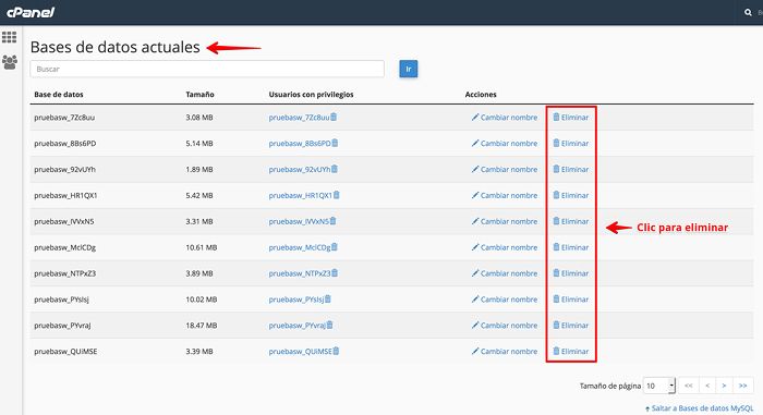 Eliminar bases de datos