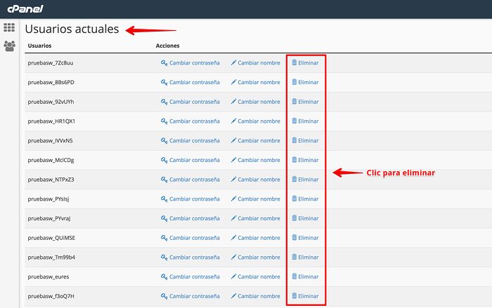 Eliminar usuarios de base de datos