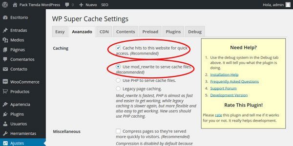 configurar cache wordpress