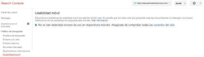 Usabilidad Móvil consola Google