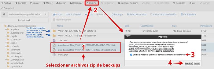 Eliminar backups de autoupgrade