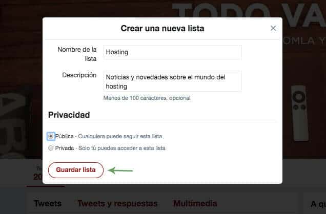 Guardar una lista de Twitter