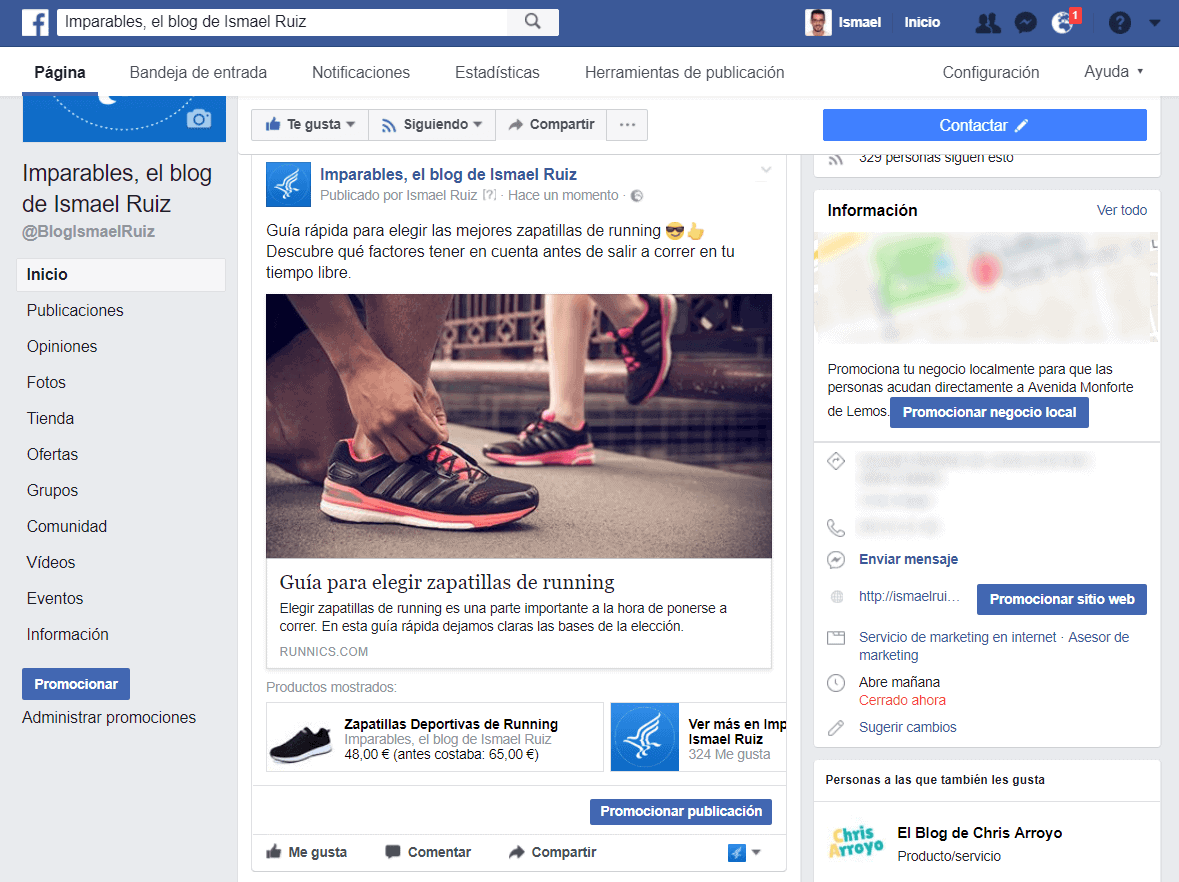 Productos publicados en tu tienda online en Facebook