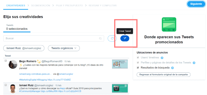 Crear tweet personalizado en Twitter Ads