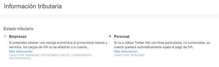 Información tributaria en Twitter Ads