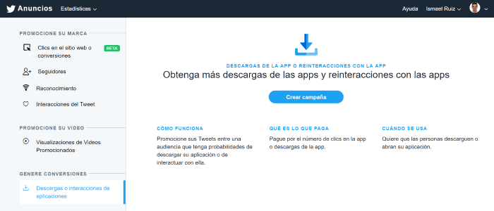 Opción Quiere Más en Twitter Ads