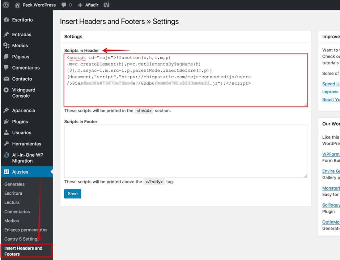 Añade código a WordPress en el header o footer del tema