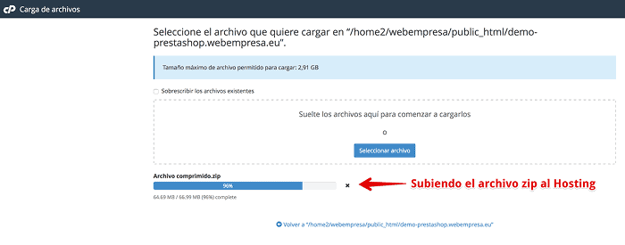 Subir archivo zip al Hosting