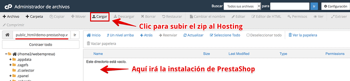 Subir archivo zip al Hosting