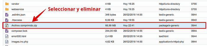 Eliminar archivo zip del Hosting