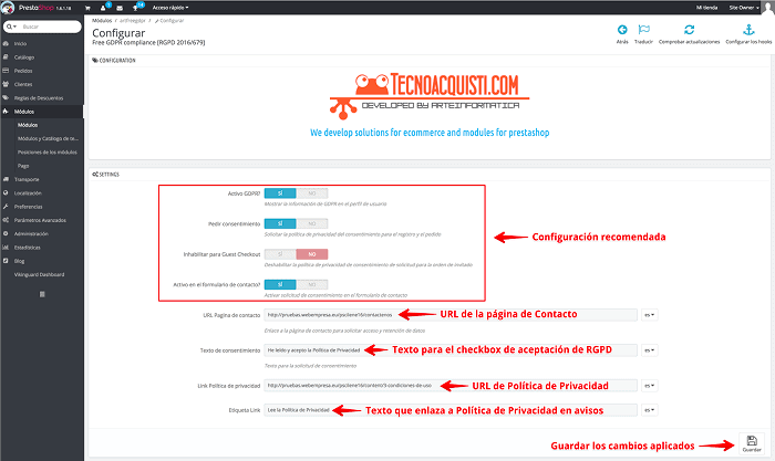 Configuración del módulo