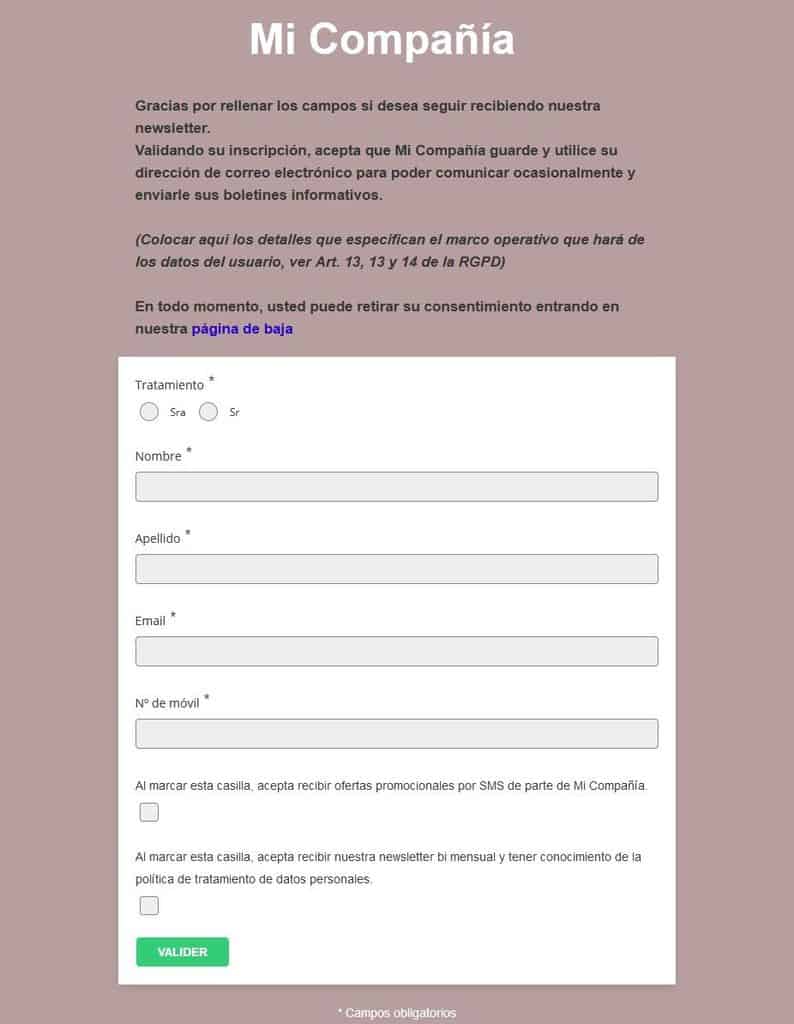 RGPD en Newsletters: formulario de alta en la suscripción