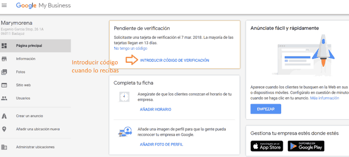 Google My Business: verificar cuenta