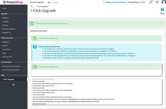 Actualización realizada con éxito