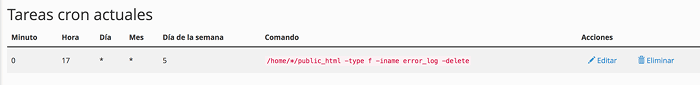 Tarea cron para eliminar archivos error_log