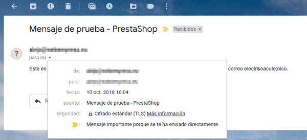 Correo recibido en Gmail