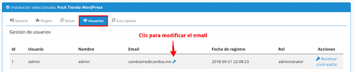 Cambiar email del Administrador