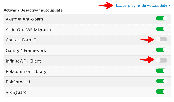 Excluir actualizar plugins automáticamente