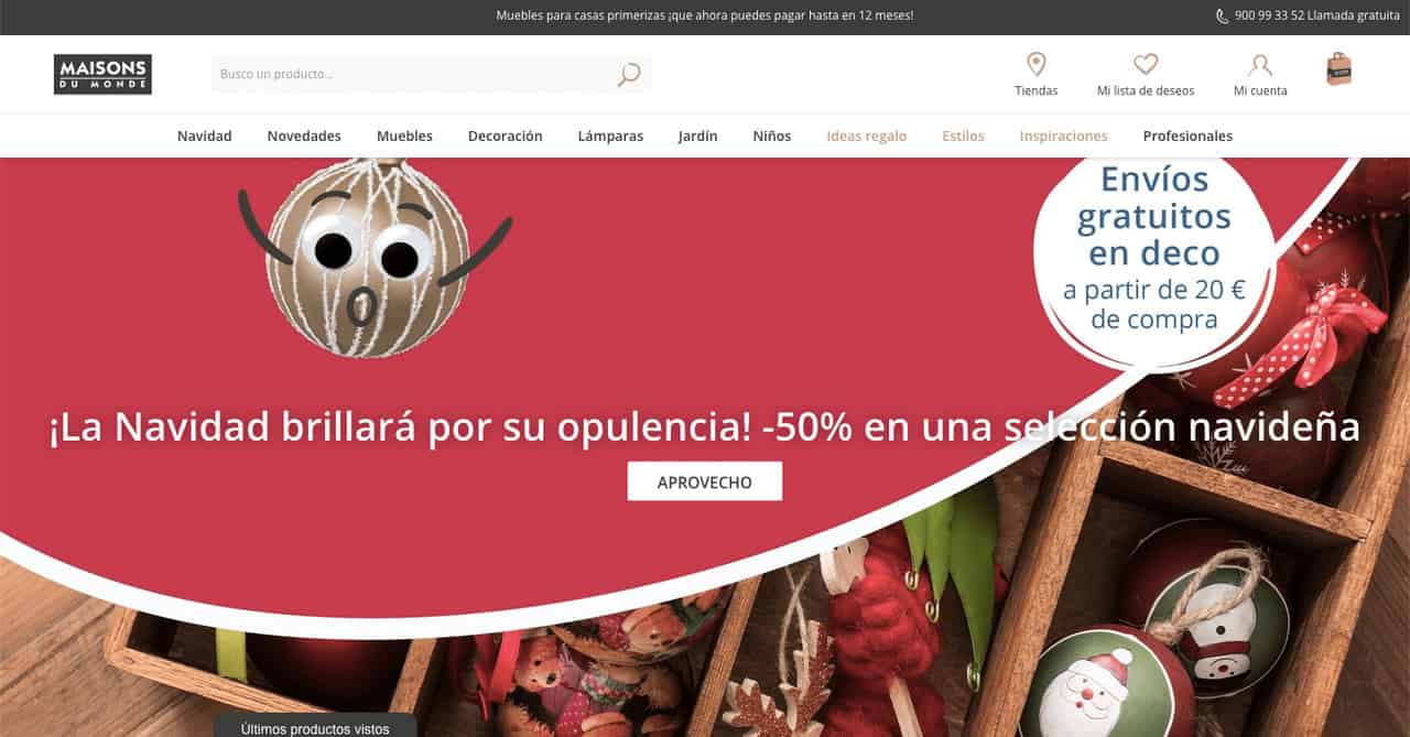 Ejemplo Maison du monde de campañas navideñas en eCommerce