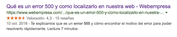 Rich Snippets, ejemplo en resultados en Google