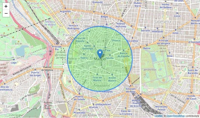 Sombrear una zona geográfica para indicar nuestra área de influencia