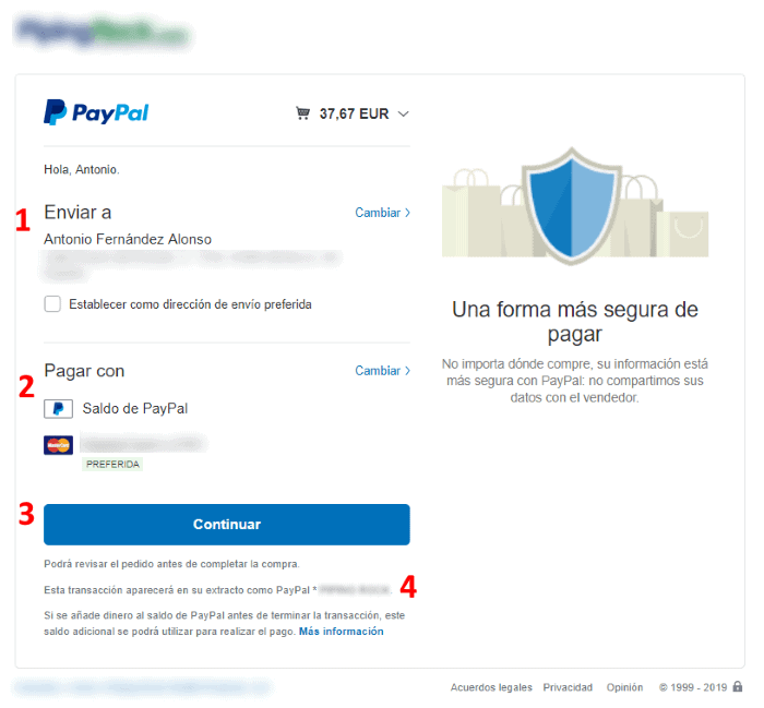 Confirmación del pago en PayPal