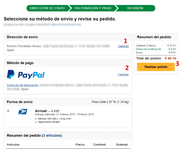 Revisión del pago en PayPal