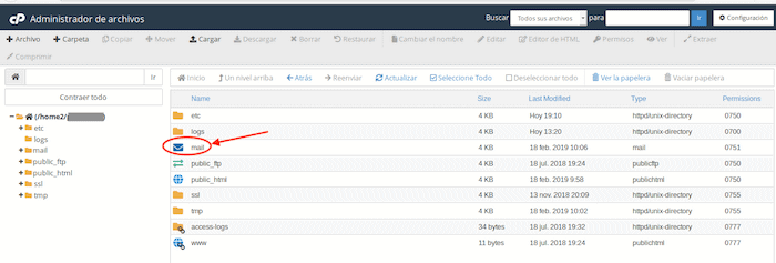 En cPanel, carpeta mail
