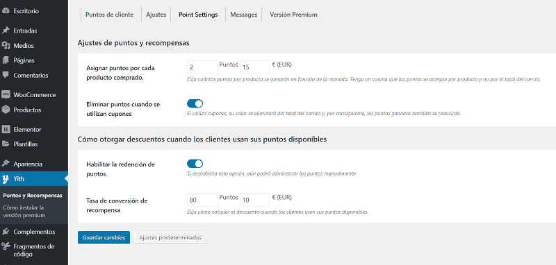 Configuración de untos de regalos en WooCommerce