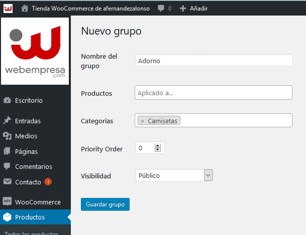 Grupo complementos en WooCommerce