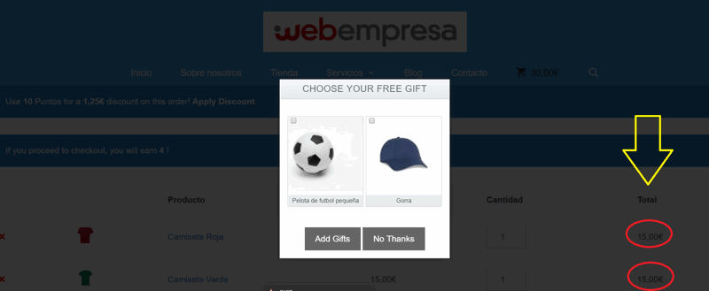 Regalos en WooCommerce