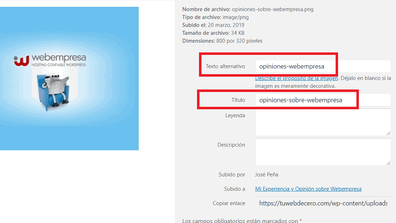 Atributos de imágenes en WordPress y SEO: atributos Título y alt