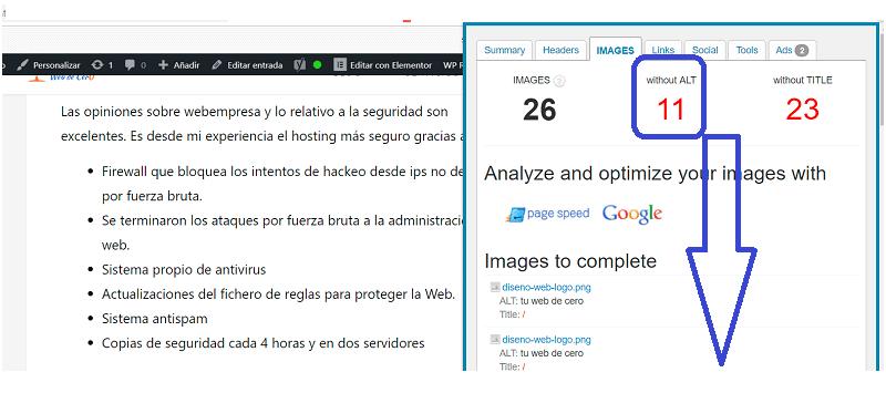 Atributos de imágenes en WordPress y SEO: imágenes sin atributo del texto alternativo