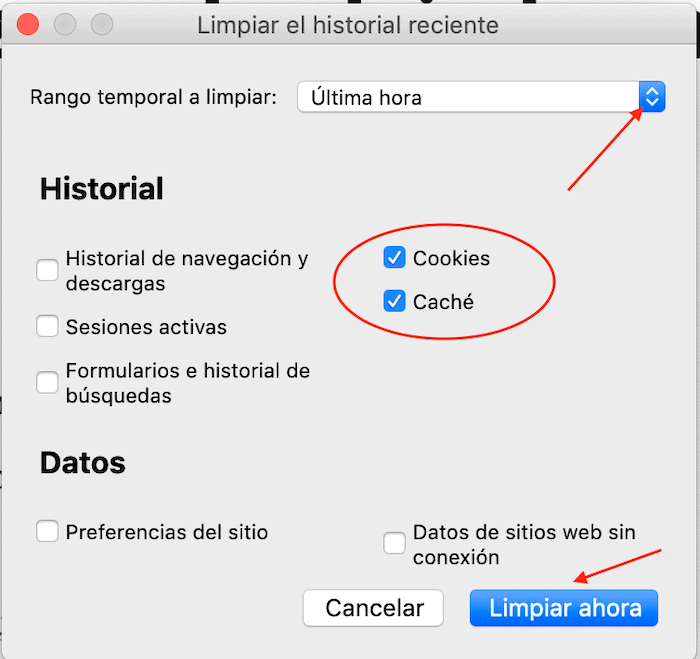 Borrar caché en Firefox: paso 4