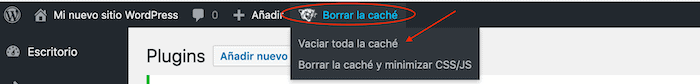 Botón de vaciado en Fastest Cache