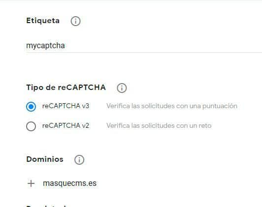 Formulario de registro de Dominio Captcha