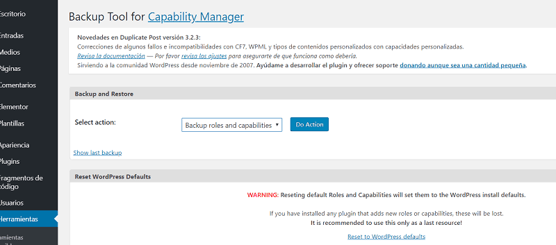 Opción Capability Manager